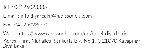 Radisson Blu Hotel Diyarbakr telefon numaralar, faks, e-mail, posta adresi ve iletiim bilgileri